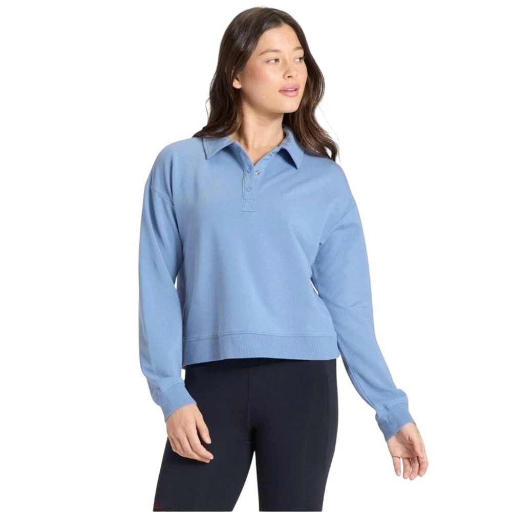 All in Motion Women's Blue Collared Long Sleeve Polo Sweatshirt Size Medium